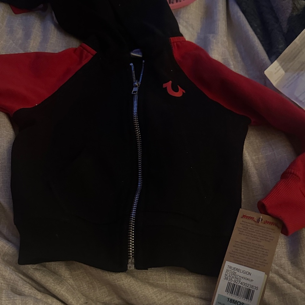 True Religion Black and Red Zip-Up Hoodie